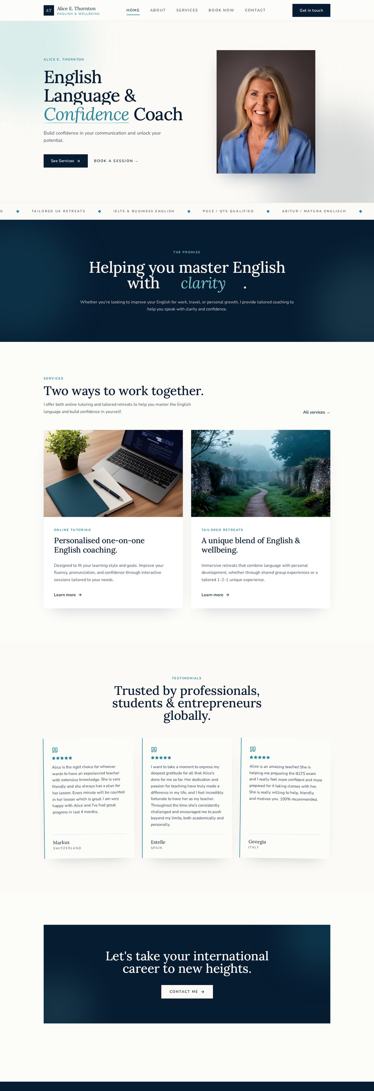 aethornton.com — website for an English language and confidence coach